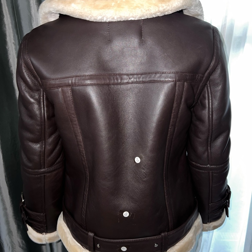 Walter Baker Dark Brown Leather Jacket with Cream Shearling - Picture 7 of 15